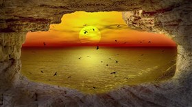 beach cave sunset