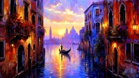 Venetian canal at sunset